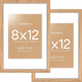 Homeforia 8x12 Picture Frame Wood, High End Natural Oak 8 x 12 Light Wooden Frames with Mat 6 by 8 inch Photo, 8by12 Frame Matted to 6x8 Art, Wall or Tabletop Frame, Tempered Glass, Wall Kit, Set of 2