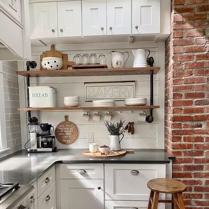 Pipe Shelves Industrial Pipe Shelving Real Wood Industrial Floating Shelves with Wood Planks 48 inch Wall Shelves Rustic Hanging Bookshelf Farmhouse Kitchen Bar Shelving