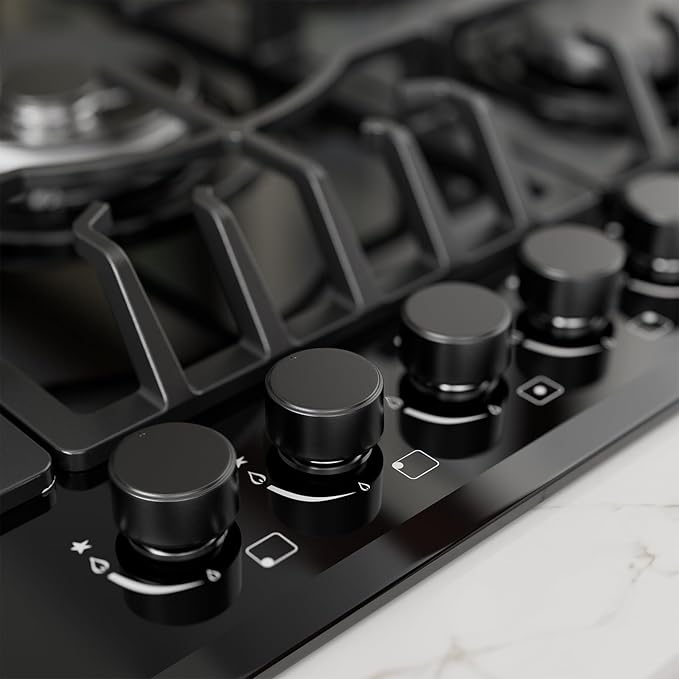 Empava 30 in. Gas Stove Cooktop 5 Italy Sabaf Sealed Burners NG/LPG Convertible in Black Tempered Glass, 30 Inch