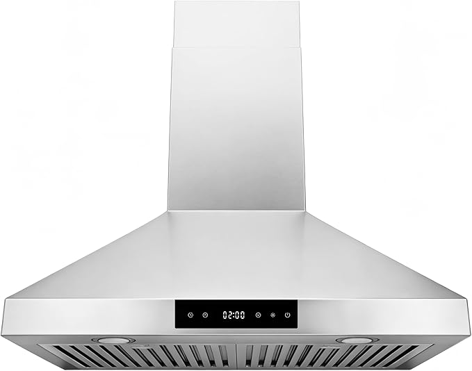 Hauslane Range Hood Wall Mount 30" Ducted or Ductless Kitchen Vent Hood Stainless Steel Stove Hood - 3 Speed, Touch Control, LED Lamps, Baffle Filters, Auto Shut-off, WM538