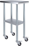 AmGood 15" Long x 24" Deep Stainless Steel Table with Casters