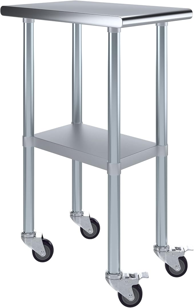 AmGood 15" Long x 24" Deep Stainless Steel Table with Casters