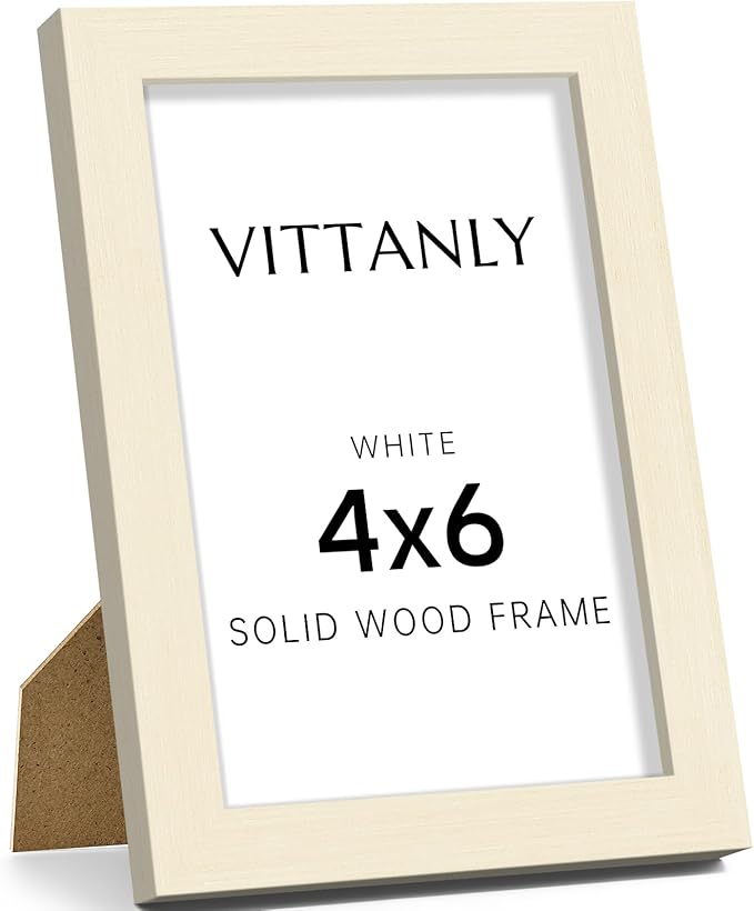 Vittanly 4x6 Picture Frame, Solid Wood Frame with Plexiglass, Includes 3.5x5 Mat, Wall Hanging or Tabletop for Home Decor, White, 1 Pack