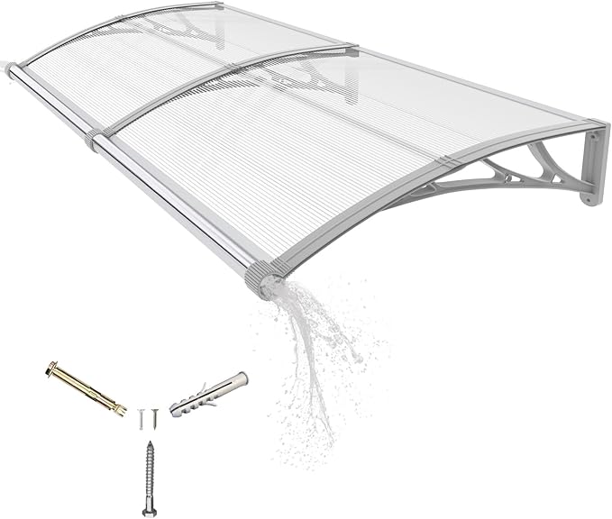 Awning for Door Entrance,32x60 Inches Awnings for Doors with Separate Drainage,Front Door Awning Exterior,Polycarbonate UV, Rain, and Snow Protection for Porch,Patio,Window,Deck