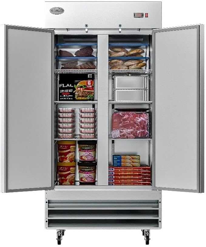 Pemberly Row 39 in. Commercial Stainless Steel 2-Door Reach-in Freezer in Silver
