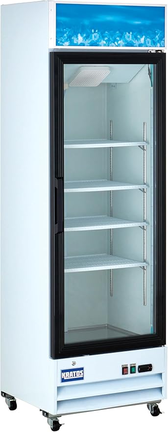 Kratos One Door Commercial Display Refrigerator with LED Interior Lighting, 13 Cubic Ft. Four Shelf Mobile White Display Refrigerator for Markets and Convenience Stores, 115V (32M-12A)