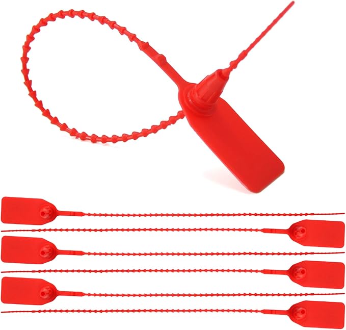 Leadseals(R) 1000 Plastic Tamper Seals, Zip Ties for Fire Extinguishers Pull Tite Security Tags Numbered Disposable Self-Locking Tie 250mm Length (Red)