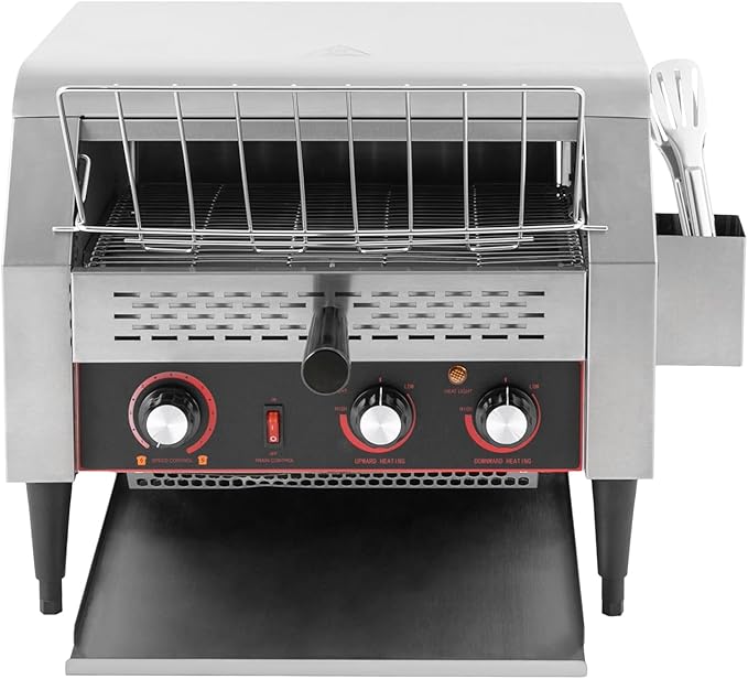 450 Slices/H Commercial Conveyor Toaster, 1-7 Gears Electric Stainless Steel Restaurant Toaster Oven with Bread Clip & Storage Box for Restaurants, Hotels 18.3 * 16.41 * 15.27in