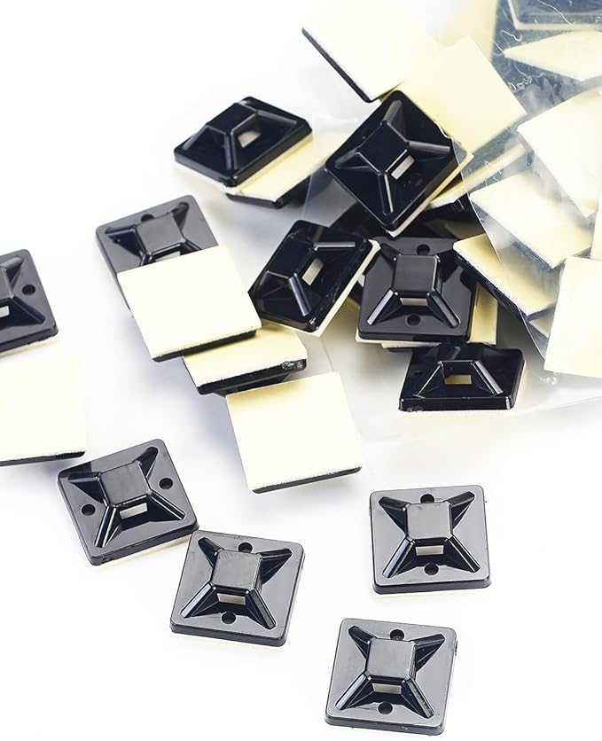 HS Zip Tie Mounts 3/4 Inch Self Adhesive with Screw Hole Cable Wire Tie Mounting Base Holder (100 Pack) Squares,Black
