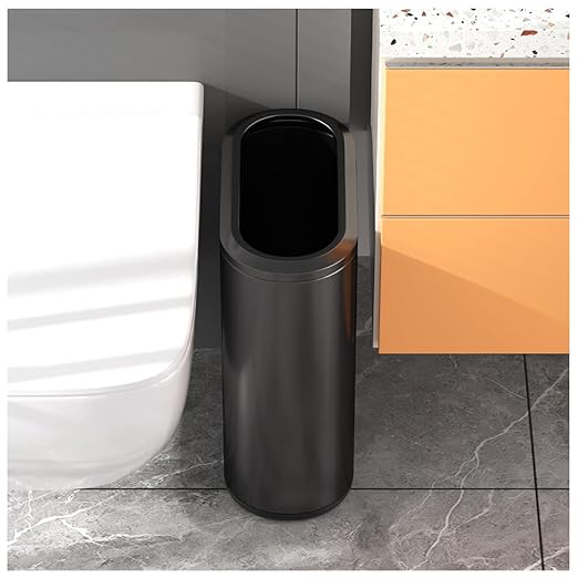9 Liter Small Bathroom Trash Can No Lid - Open Top Stainless Steel Bathroom Trash Can 2.4 Gallon, Slim Silver Trashcans for Bedroom, Office, Desk, Kitchen with Removable Bin (9L Black)