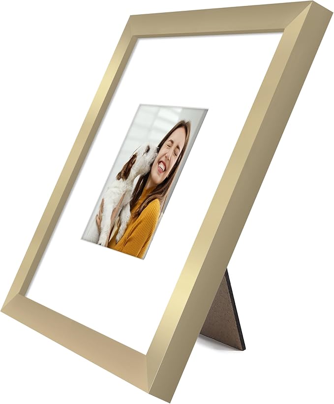 Americanflat 8x8 Picture Frame with Shatter-Resistant Glass - Use as 4x4 Frame with Mat or Display 8x8 Photo Without Mat - Signature Collection - Square Frames for Tabletop and Wall Display - Gold