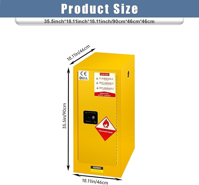 Flammable Cabinet 30 Gallon, Galvanized Steel Chemical Safety Cabinet, 3-Point Locking System & Adjustable Shelf for Warehouses, Industrial Use, Home Use & Commercial Facilities