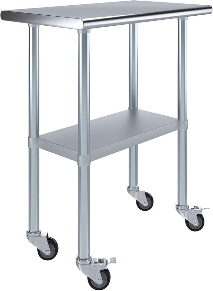 AmGood 30" Long x 18" Deep Stainless Steel Table with Casters