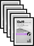 Americanflat 13x19 Picture Frame with Polished Plexiglass - Set of 5 - Use as 11x17 Frame with Mat or Display 13x19 Photo Without Mat - Galleria Collection - Picture Frames for Wall Display - Black
