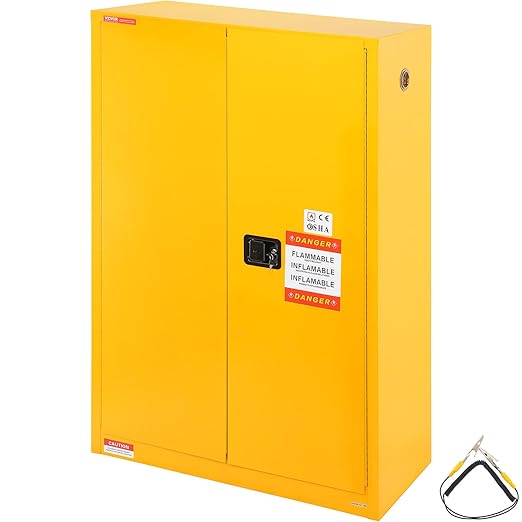 VEVOR Flammable Cabinet 18" x 43" x 65", Cold-Rolled Steel Flammable Liquid Storage Cabinet, 45 Gal in Explosion Proof with 2 Adjustable Shelves 2 Manual Doors for Industrial Use, Yellow