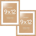 Homeforia 9x12 Picture Frame Wood, High End Natural Oak 9 x 12 Light Wooden Frames with Mat 7 by 10 Photo, 9by12 Frame Matted to 7x10 Print, Wall or Tabletop Frames, Tempered Glass, Wall Kit, Set of 2