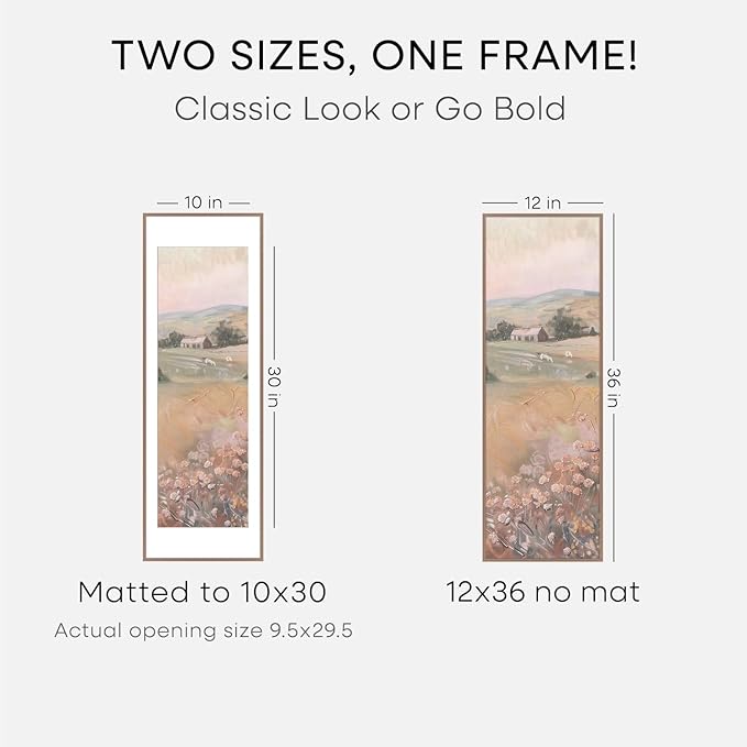 Homeforia 12x36 Picture Frame Mocha, High End Metal 12x36 Poster Frames with Mat 10x30 inch Photo, 12 x 36 Mocha Frames Matted to 10 by 30 Art, 36x12 Panoramic Frames, Tempered Glass, Wall Kit, Set of 1