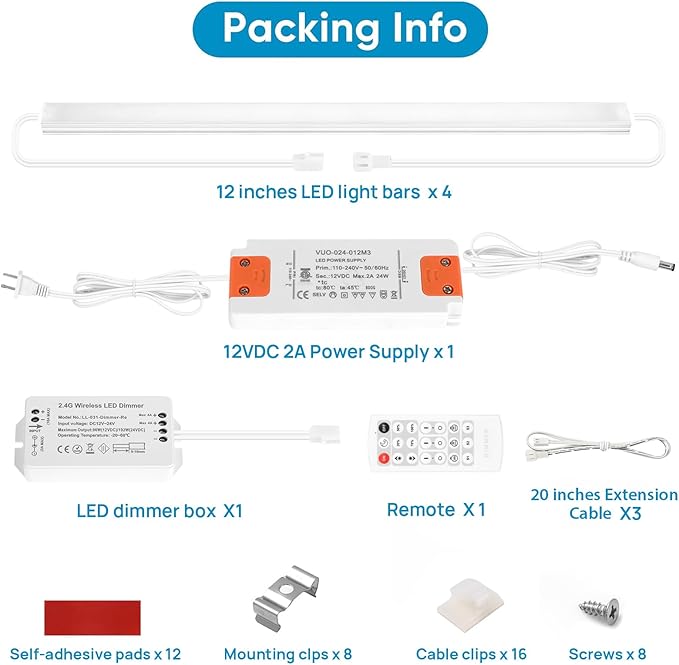 Litever Under Cabinet Lights Plug in. Slim. Super Bright. 21W. Dimmable. 1 Remote Controls Multiple Lighting Kits Synchronously. Perfect for Kitchen Under Cabinets, Over Counter Lights.Daylight 5000K.