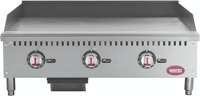 Kratos 36" Wide Commercial Restaurant Gas Countertop Griddle, Thermostatic Controls, 3 Burners, 90,000 BTU Output (29Y-008)