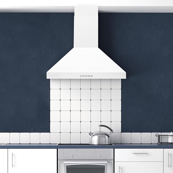 Hauslane Wall Mount Range Hood 30 Inch, Pro Model, Matt White Stainless Steel Range Hood, Strong Suction, Changeable LED Lamps, 6” Duct or Ductless, Kitchen Hood Vent, Stove Hood Vent