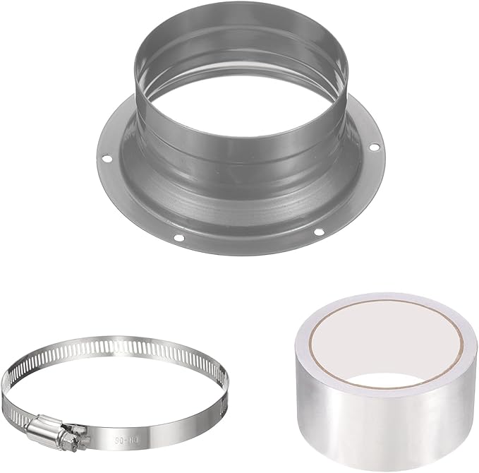 PATIKIL 4 Inch Duct Connector Flange, Galvanized Iron Straight Pipe Flange Interface Air Duct Connector with Clamp for Air Heating Cooling Ventilation HVAC System, Silver