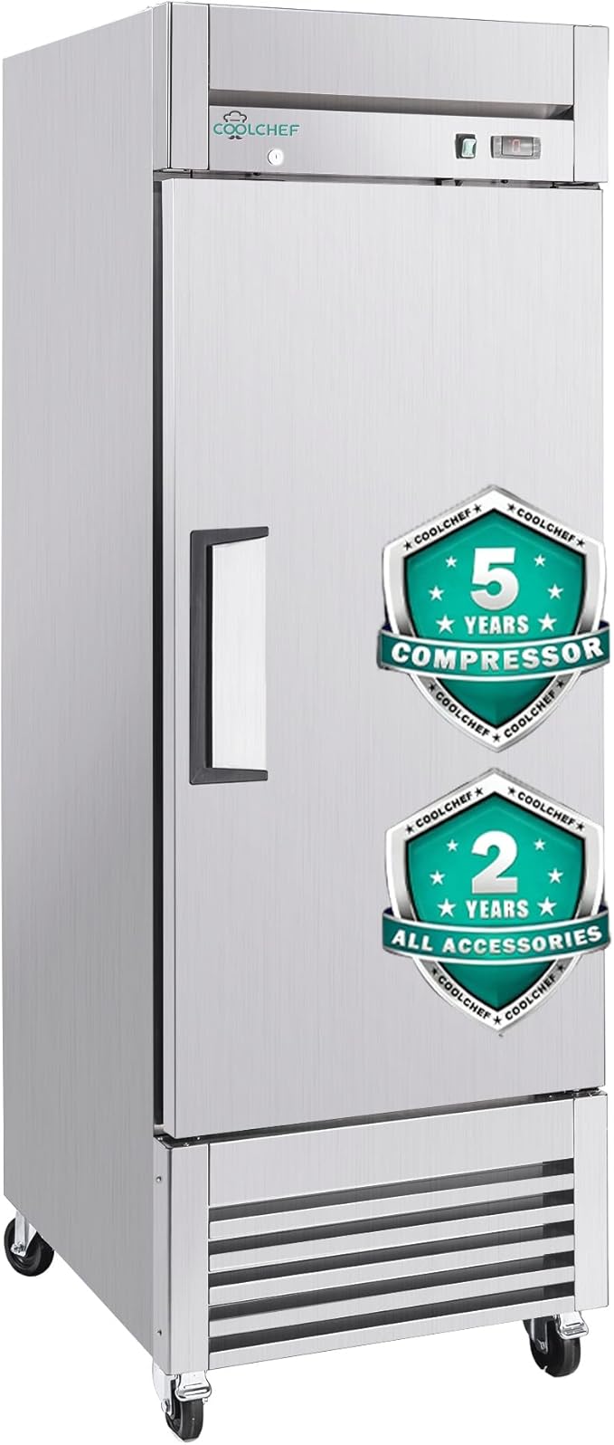 COOLCHEF 27" Commercial Freezer, 23Cu.Ft Single-Door Stainless Steel Reach-In Freezer, -8~0℉, Air Cooling, 3 Shelves, R290, ETL