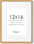 Solid Oak Wood 12x16 Picture Frame, Farmhouse 12 x 16 Wooden Frames, 12x16 Frame Matted to 8.5x11, Tempered Real Glass, 12"x16" Frames Minimalist Art Frame for Home Deocr, Natural Oak Color, 1 Pack