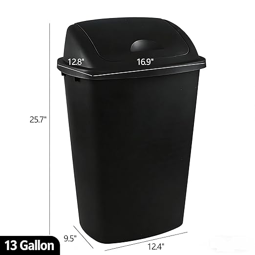 4 Packs Kitchen Trash Can 13 Gallon with Swing Lid, Plastic Tall Garbage Can, Large 50L Waste Bin for Home, Office, Garage, Restaraunt (Black)