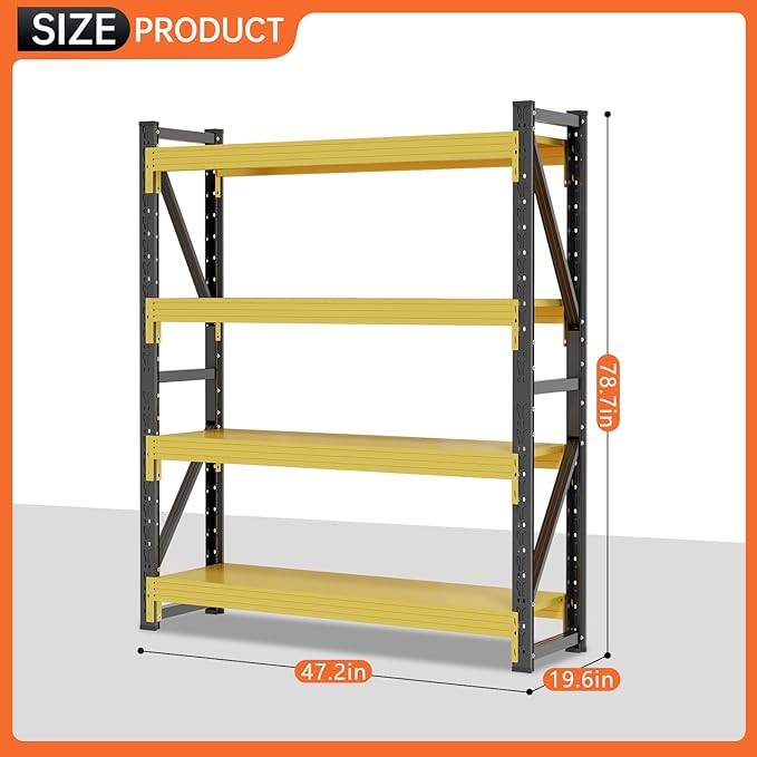 48" W Storage Shelves Heavy Duty, 4000LBS Metal Garage Shelving Units, 4 Tier Adjustable Shelf, Garage Storage Shelves Rack, Industrial Shelving for Warehouse, Basement,48" W x 20" D x 79" H