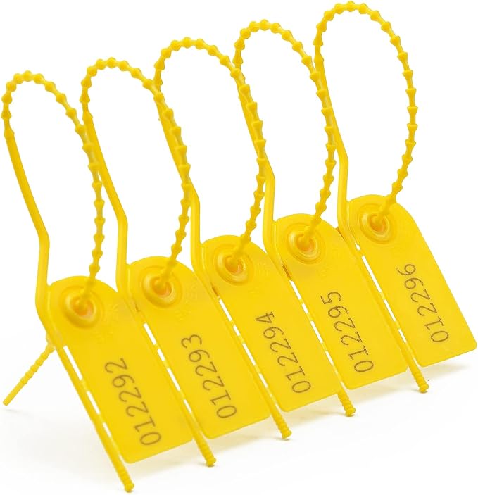 1000 PCS Plastic Tamper Seals Pull Tight Security Seals Tags Breakaway Seals Numbered Zip Ties Disposable Self-Locking Ties for Fire Extinguisher, Tear Off Type, 210mm Length