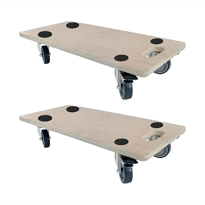 Furniture Mover Dolly Portable Wood Rolling Mover for Heavy Furniture Sofa Cabinet Refrigerator, with 4 360° Rotatable Rubber Universal Wheels, 551 Lbs Capacity, Black (Hardwood Rectangle)