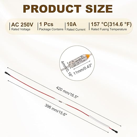 MECCANIXITY Universal Rice Cooker Temperature Fuse, 157°C 10A 250V Metal Thermal Fuse with Both End Terminal Fiberglass Sleeving for Electric Pressure Cooker Repair Part