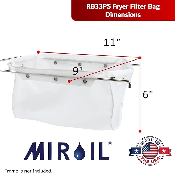 MirOil RB33PS Fryer Filter Bag, EZ Flow Oil Filter Bag, Polish & Extends Life of Hot & Cold Cooking Oil, Maintain Quality & Taste of Fried Foods, Reduce Contaminants for Fryers (Frame Sold Seperately)