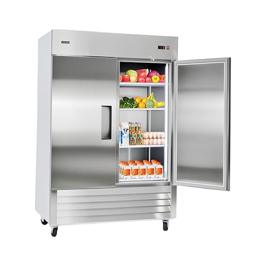 VEVOR Commercial Reach-In Refrigerator 54" W, 44 Cu.Ft Stainless Steel Upright Refrigerator with Double Doors, Auto-Defrost, 8 Adjustable Shelves, 32 to 50℉ Temp Control, ETL Certified