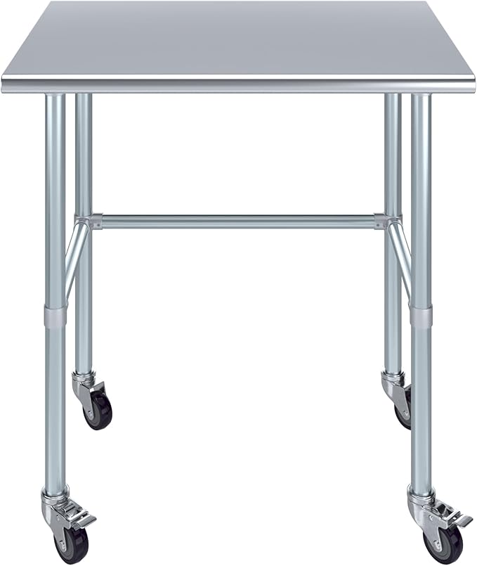 Stainless Steel Work Table Open Base & Wheels | Work Station | Metal Work Bench (Stainless Steel Work Table Open Base + Casters) (36" Long x 24" Deep)