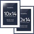 Homeforia 10x14 Picture Frame Navy Blue, High End Metal 10x14 Wall Hanging Frame with Mat 8x12, 10 x 14 Poster Frame Matted to 8 x 12 inch Photo, 10by14 Thin Frames, Tempered Glass, Wall Kit, Set of 2