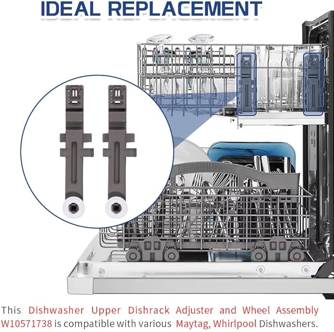 [Upgraded] W10571738 Dishwasher Upper Dishrack Adjuster and Wheel Assembly fit for Maytag/Whirlpool Dishwashers, Replace WPW10571738, 3449627, AP6023130, PS11756470 (4 Pack)