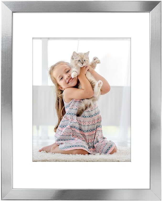 Americanflat 11x14 Picture Frame with Polished Crystal-Clear Glass - Use as 8x10 Frame with Mat or Display 11x14 Photo Without Mat - Signature Collection - Picture Frames for Wall Display - Silver