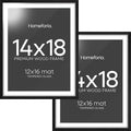 Homeforia 14x18 Picture Frame Black Wood, High End Oak 14x18 Poster Frames with Mat 12x16 Photo, 14 x 18 Wooden Frame Matted to 12 by 16 Print, 18x14 Hanging Frames, Tempered Glass, Wall Kit, Set of 2