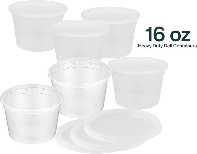 16oz [36 set] Heavy Duty Plastic Deli Container | BPA-Free Food Storage with Airtight Leak‑Proof Lids | Microwave, Freezer & Dishwasher Safe – Stackable, Bulk Reusable Soup & Meal Prep Tub