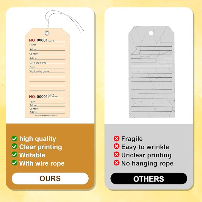 200 Pack White Repair Tags with Wire Rope Service Repair Tags Numbered with Wire Durable 2.6 x 5.25 Inch Labels for Production Equipment Maintenance Price Notice (200, White, 2.6x5.25in)