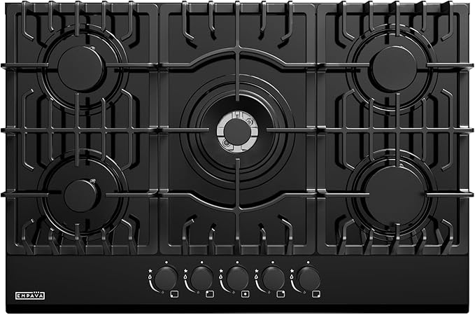 Empava 30 in. Gas Stove Cooktop 5 Italy Sabaf Sealed Burners NG/LPG Convertible in Black Tempered Glass, 30 Inch