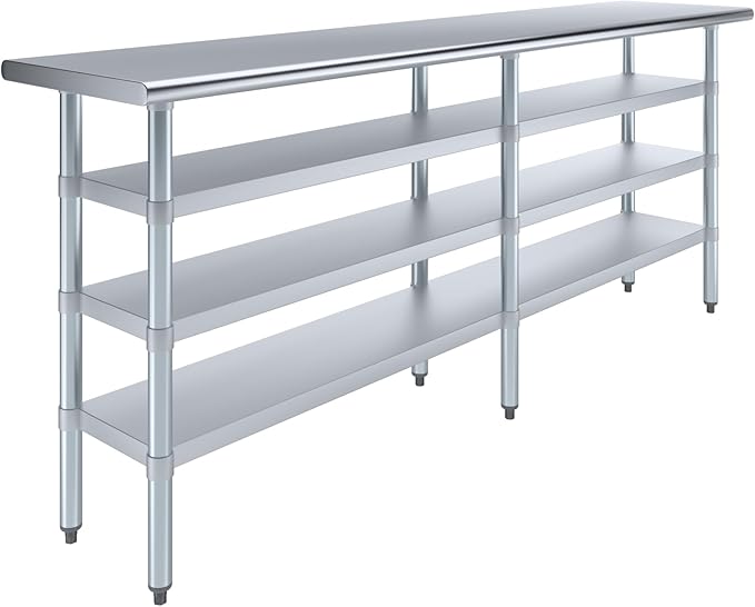 18 in. x 84 in. Stainless Steel Work Table with Three Bottom Shelves | NSF Kitchen Prep Table | Utitly Metal Table