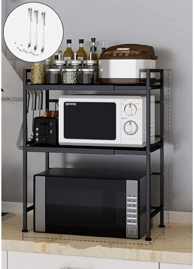 Microwave Storage Rack Microwave Shelf,Expandable and Height Adjustable Microwave Oven Rack, 3-Tier Metal Kitchen Counter Toaster and Rice Cooker Stand