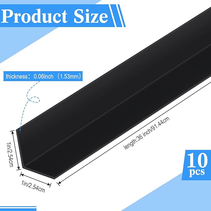 Sasylvia 10 Pcs Wall Corner Protector Guards, Vinyl 1 x 36 Inch Corner Trim Molding, Avoid Scratching Scuffs, Ease Install and Cleaning for Door Countertop Furniture Cabinet Protection, Black