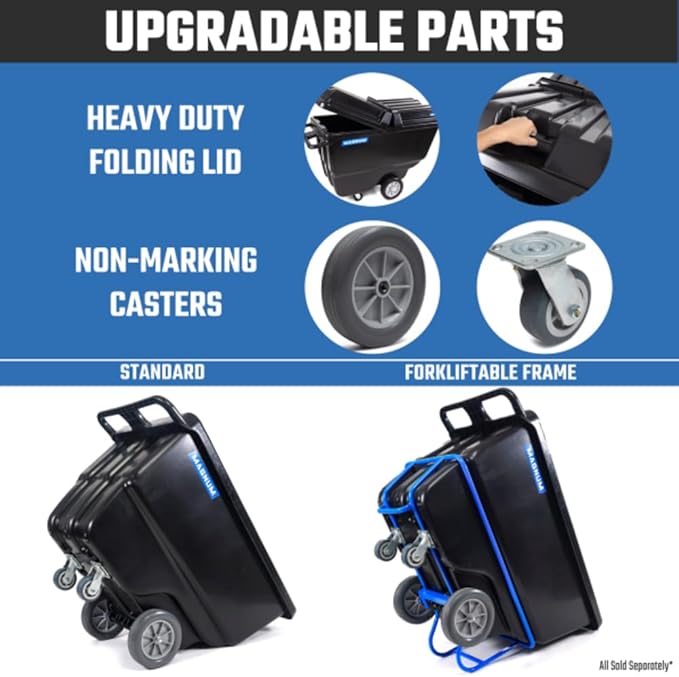 Tilt Truck, 1/2 Cu. Yd. Capacity Dump Cart with Non-Marking 12” Wheels & 5” Casters & Forklift-able Frame for Jobsites, 850 lbs, Trash Cart with Wheels DUC12T-F-NM