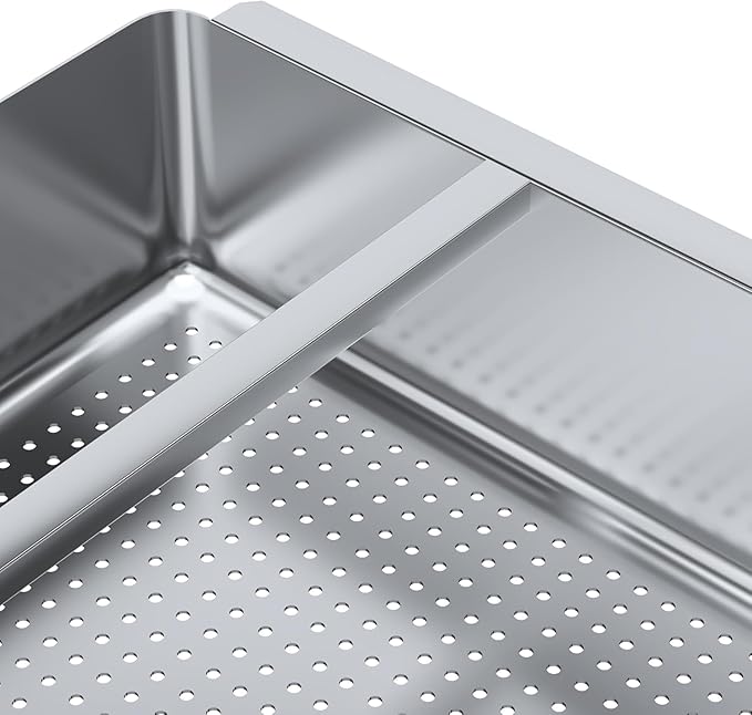 Pre-Rinse Basket with Stainless Steel Slides | Premium Quality Stainless Steel Scrap Basket for Commercial Sinks (23-1/2” x 23-1/2” x 4”)