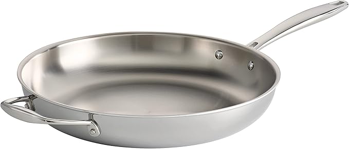 Tramontina Signature Tri-Ply Clad Stainless Steel 12-Inch Large Frying Pan with Helper Handle, Induction-Ready Skillet, Dishwasher-Safe, NSF-Certified, Made in Brazil