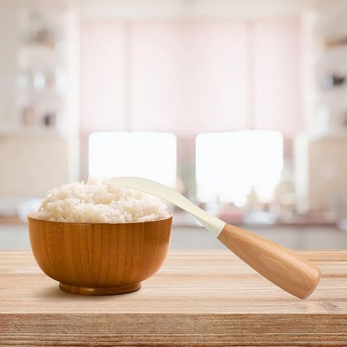 2 Pack Silicone Rice Paddle Spoon with Wood Handle, Nonstick Standing Rice Cooker Spatula Kitchen Tool, White