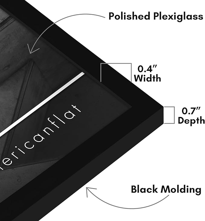Americanflat 14x16 Picture Frame with Polished Plexiglass - Streamline Collection - Thin Border Picture Frame for Wall Display - Hanging Hardware Included - Black